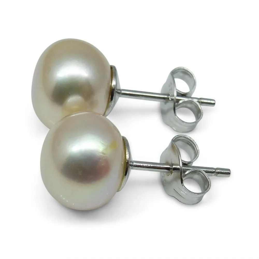 Sterling Silver 8mm Pair Natural Baby Pink Pearl Stud Earrings