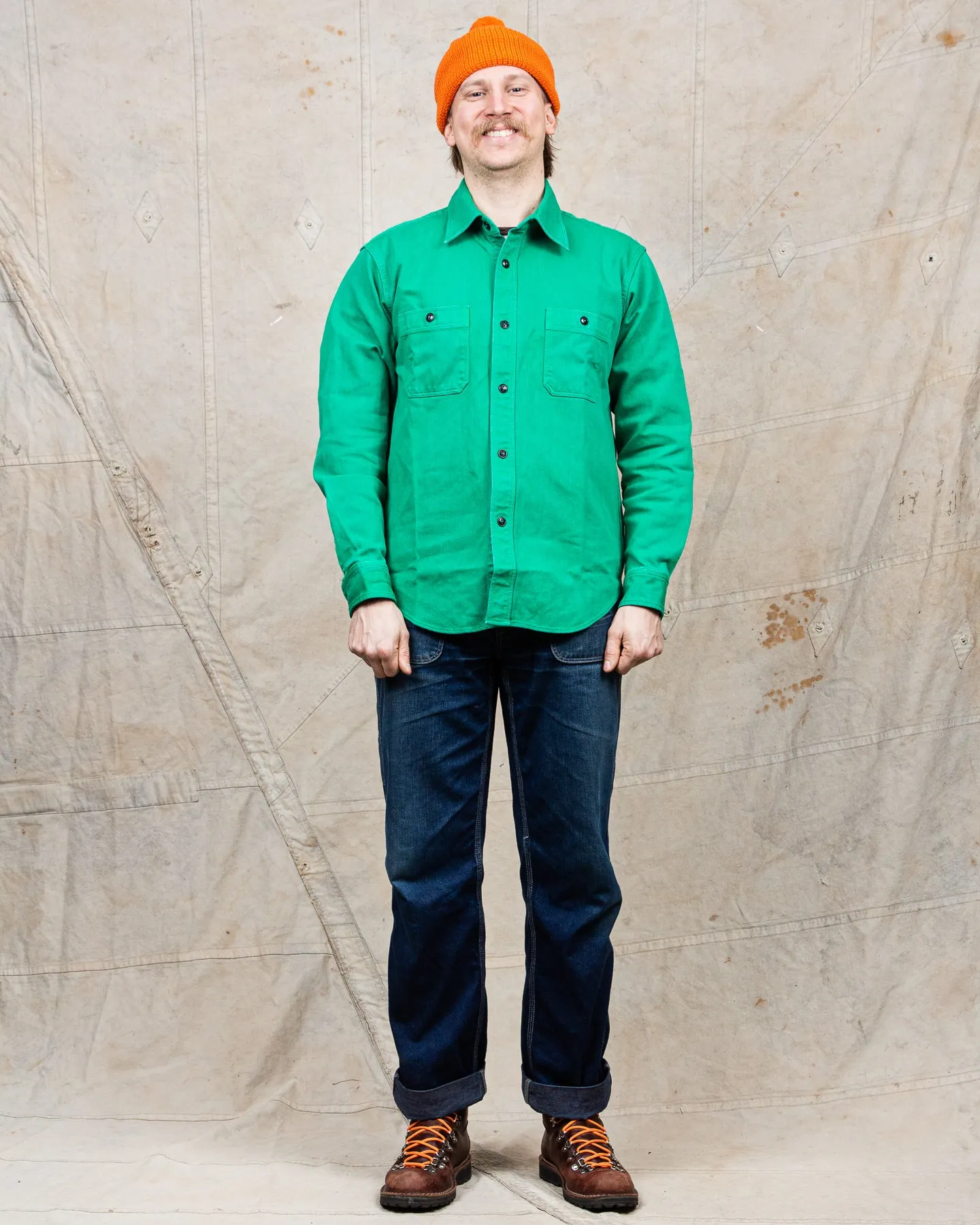 Sugar Cane & Co. Heavy Pique Shirt Pigment Dyed Green