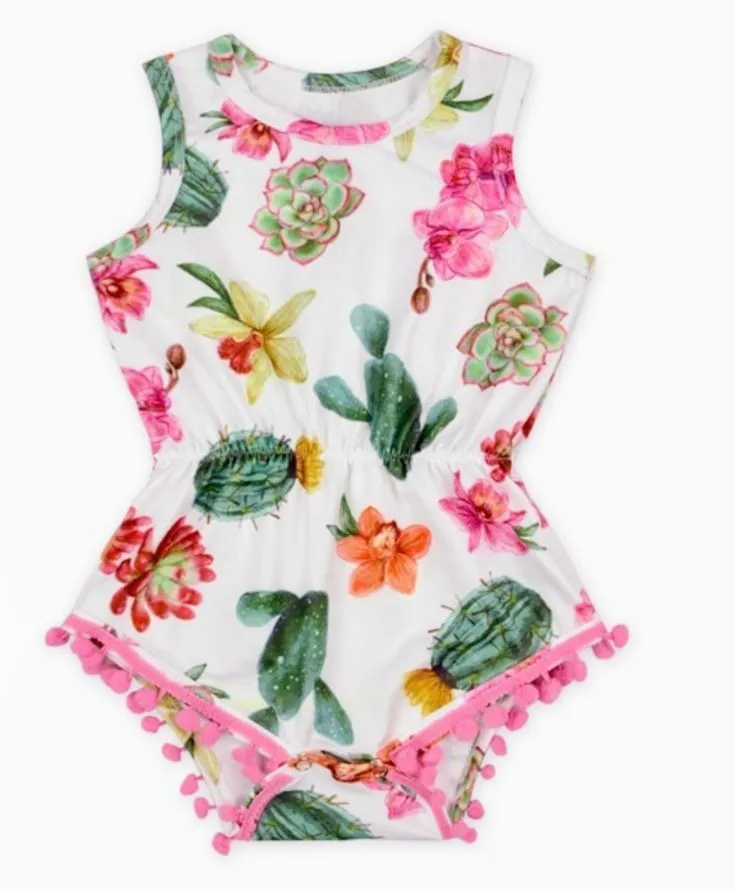 Sweet Cactus Floral Pom Pom Romper Girl
