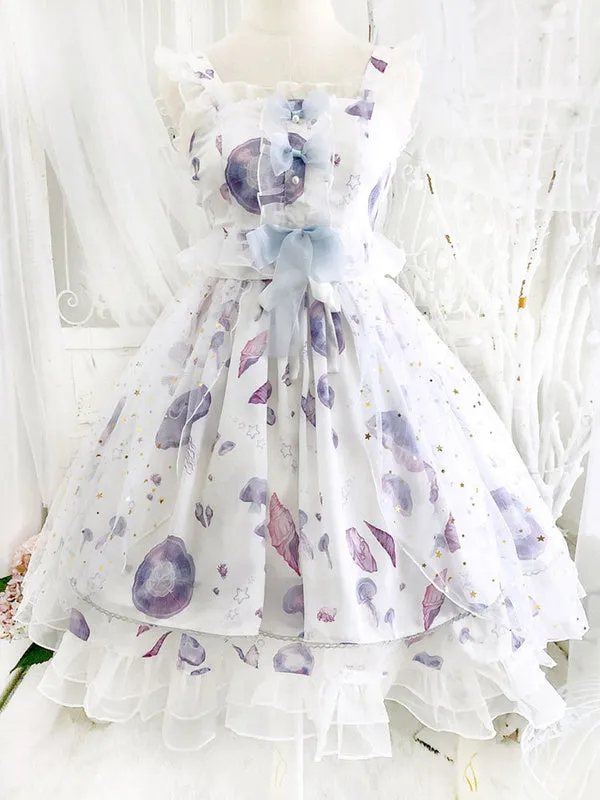 Sweet Lolita JSK Dress Aurelia Printed Bows White Lolita Jumper Skirts