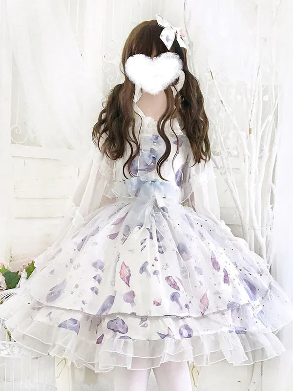 Sweet Lolita JSK Dress Aurelia Printed Bows White Lolita Jumper Skirts