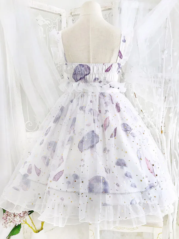Sweet Lolita JSK Dress Aurelia Printed Bows White Lolita Jumper Skirts