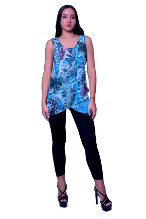 T1289 Blue leaf Print Reversible Short Top