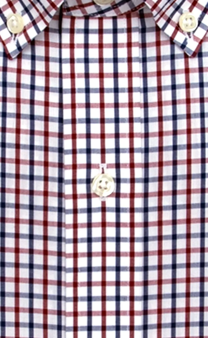 Tailored Fit Red / Navy Tattersall Button-Down Collar Supima® Cotton Non-Iron Broadcloth Sport Shirt (B/T)