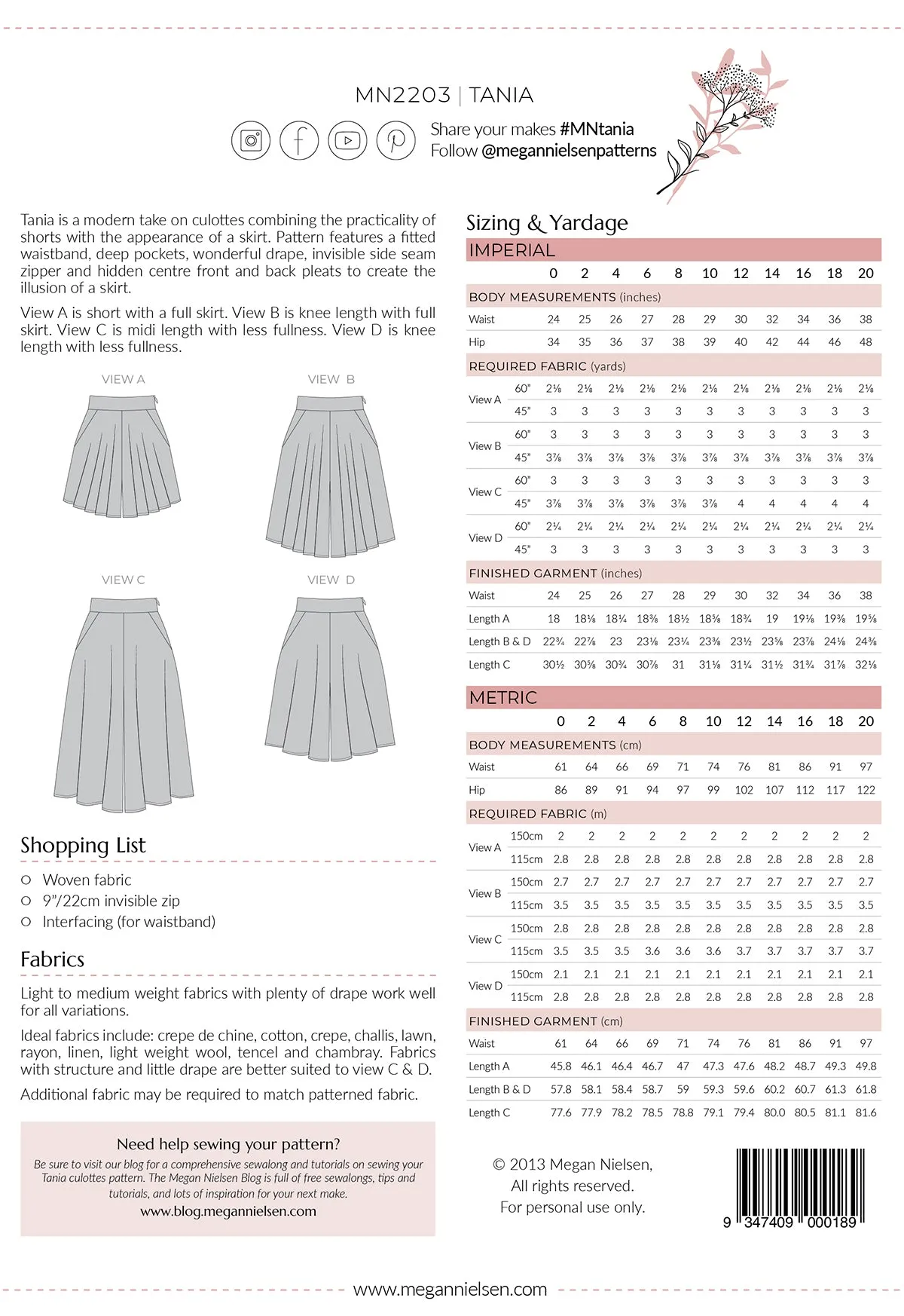 Tania Culottes pattern
