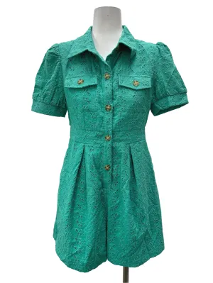 Teal Green Eyelet Collared Romper