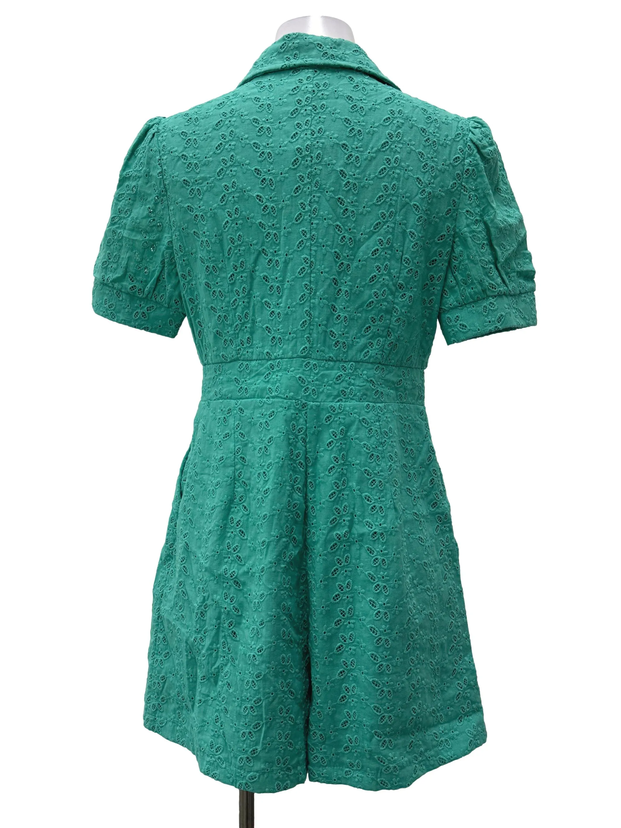 Teal Green Eyelet Collared Romper