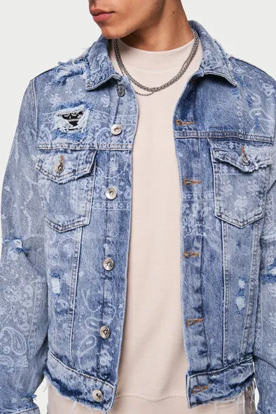 The Couture Club Bandana Distressed Denim Jacket Blue