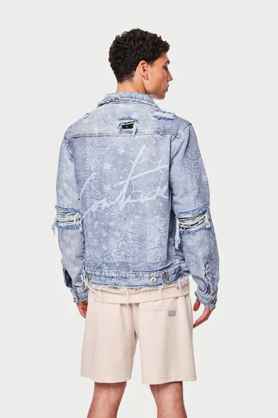 The Couture Club Bandana Distressed Denim Jacket Blue