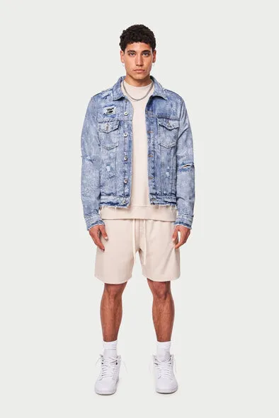 The Couture Club Bandana Distressed Denim Jacket Blue