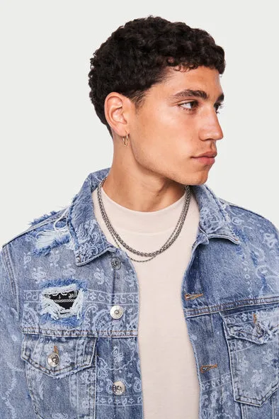 The Couture Club Bandana Distressed Denim Jacket Blue
