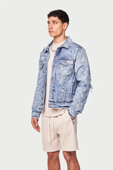 The Couture Club Bandana Distressed Denim Jacket Blue