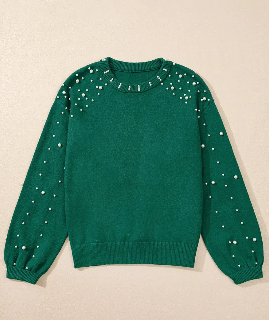 The Lace Boutique Collection - Debbie's Polished Pearl Sweater in Green