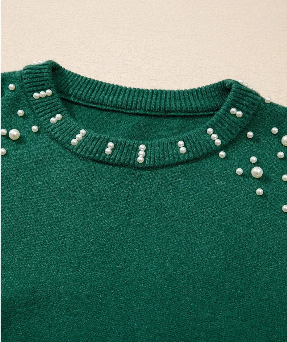 The Lace Boutique Collection - Debbie's Polished Pearl Sweater in Green
