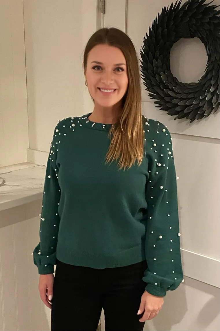 The Lace Boutique Collection - Debbie's Polished Pearl Sweater in Green