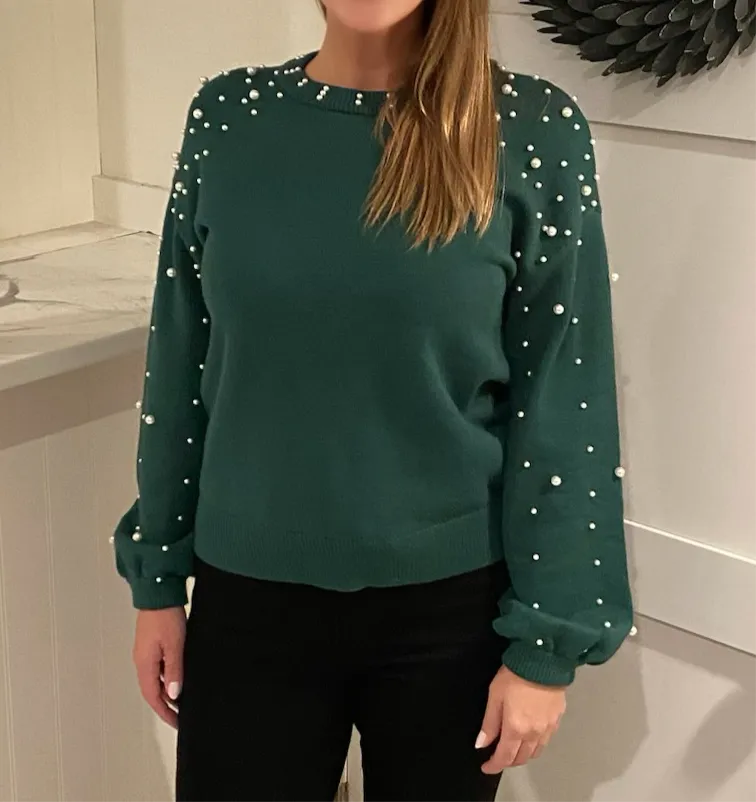 The Lace Boutique Collection - Debbie's Polished Pearl Sweater in Green