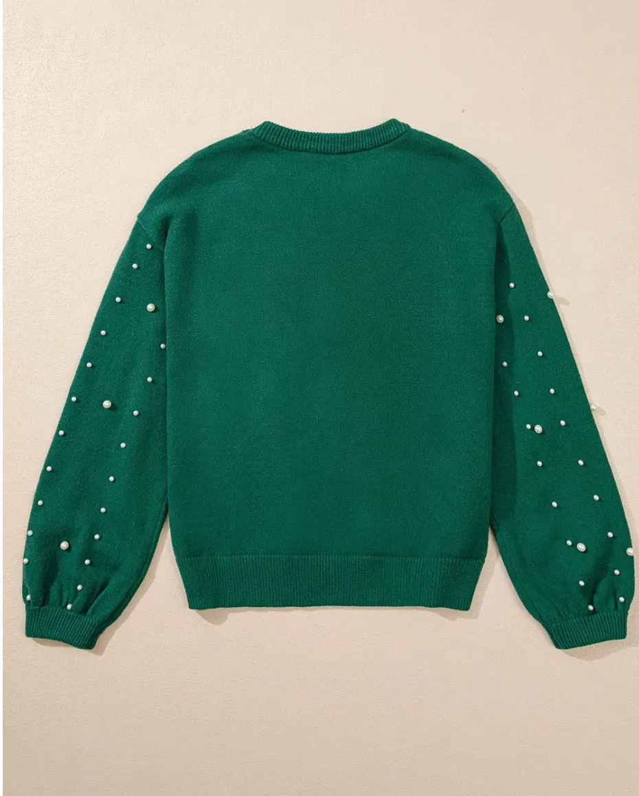 The Lace Boutique Collection - Debbie's Polished Pearl Sweater in Green