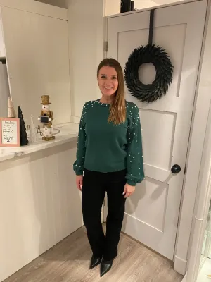 The Lace Boutique Collection - Debbie's Polished Pearl Sweater in Green