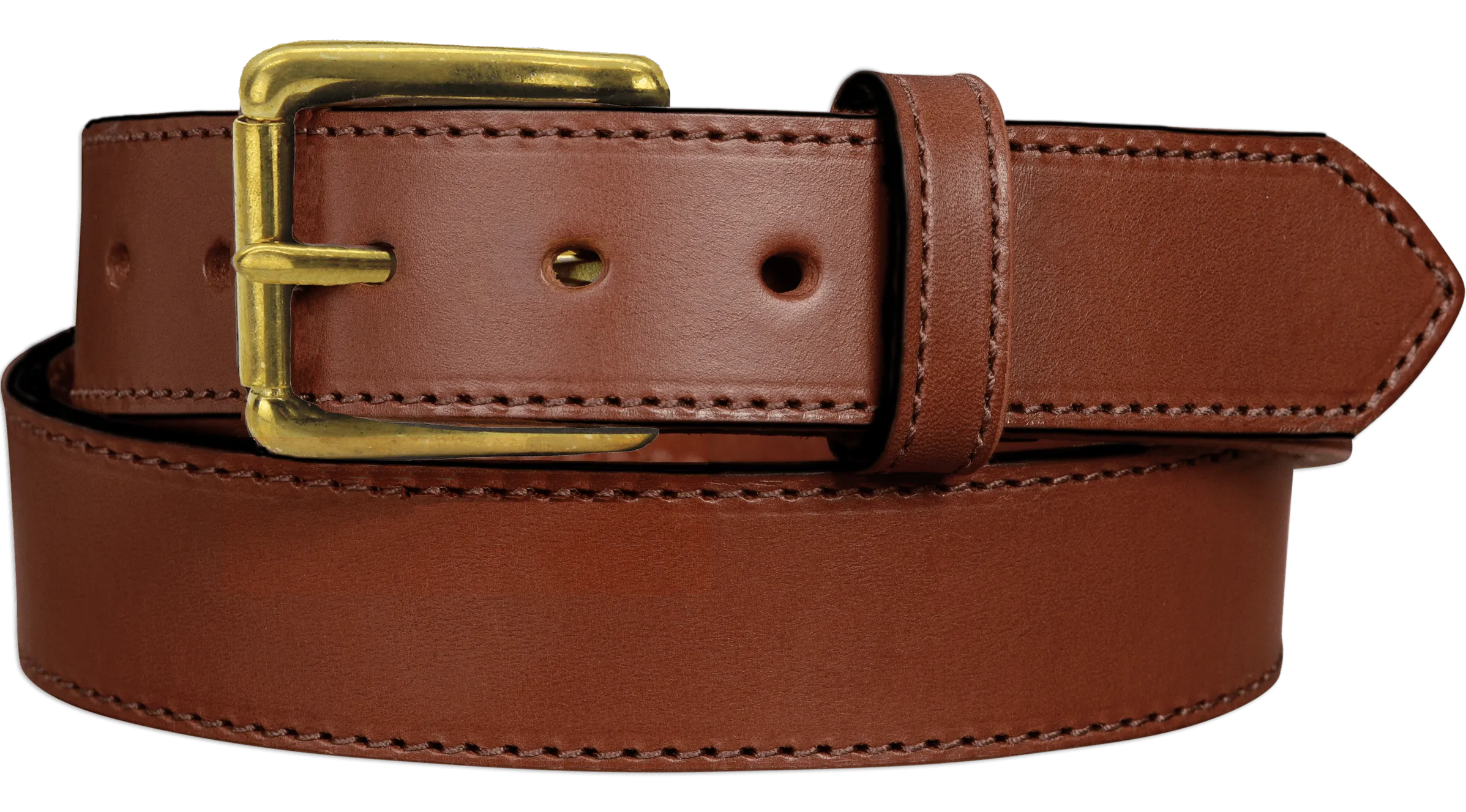 The Maverick: Medium Brown Stitched Leather Belt With Brass 1.50"