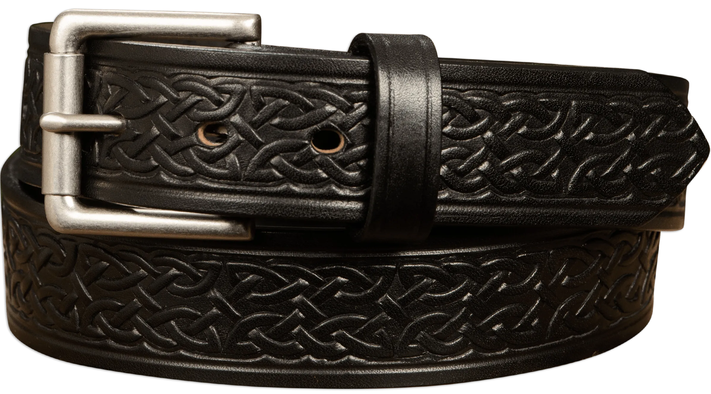 The Maverick: Men's Black Celtic Leather Belt 1.50"