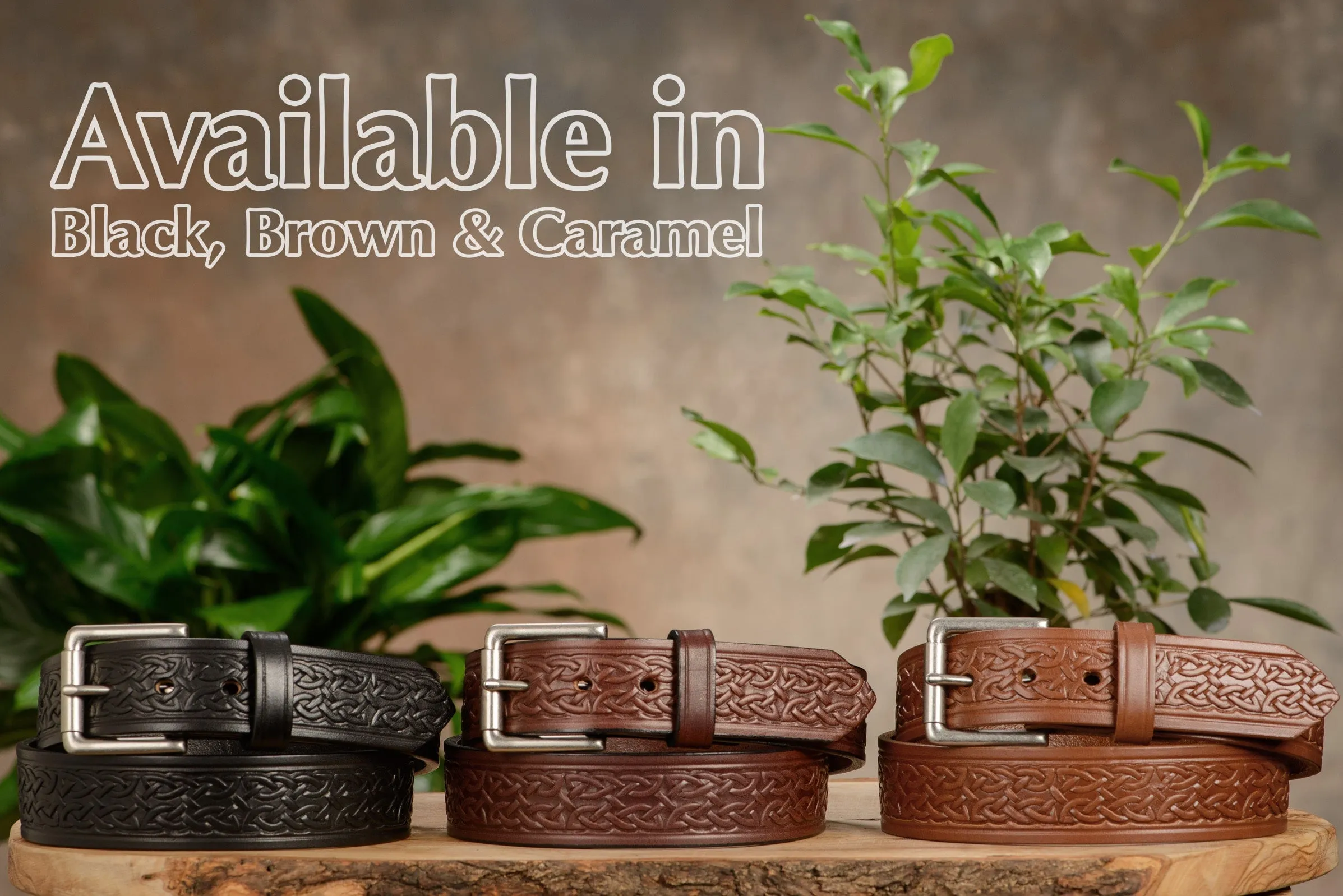 The Maverick: Men's Black Celtic Leather Belt 1.50"