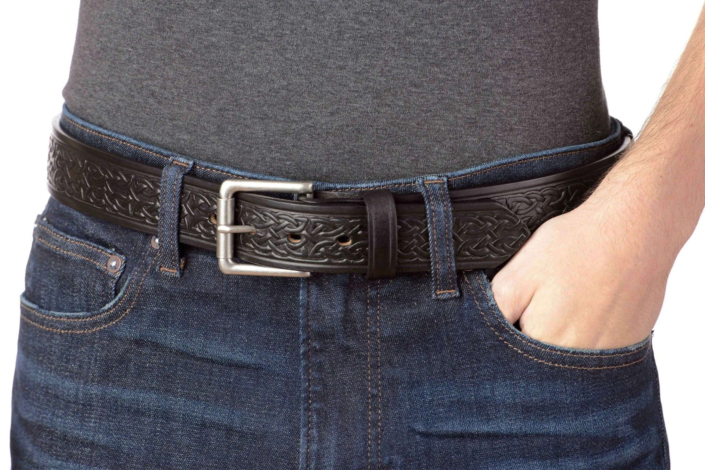 The Maverick: Men's Black Celtic Leather Belt 1.50"