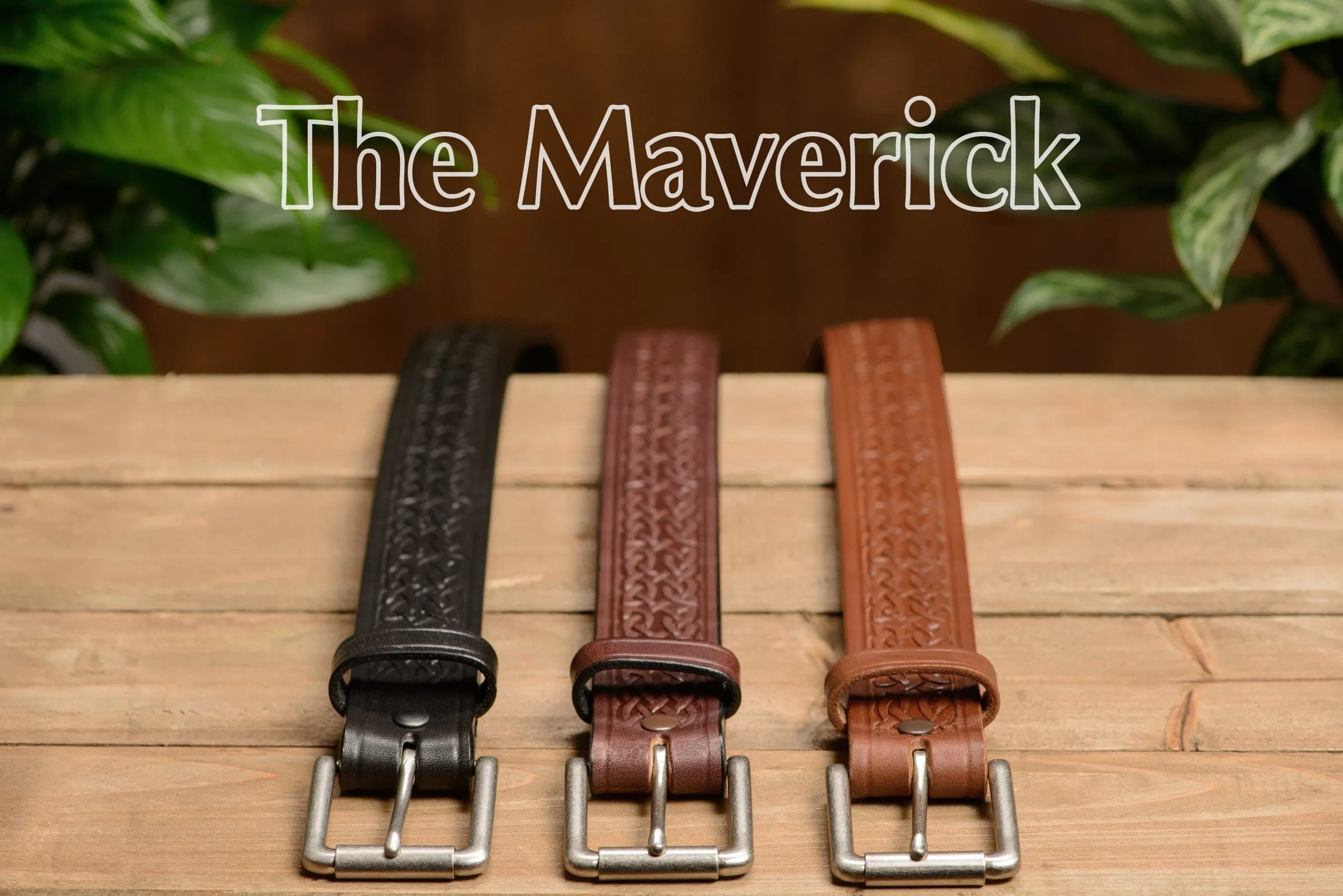 The Maverick: Men's Black Celtic Leather Belt 1.50"