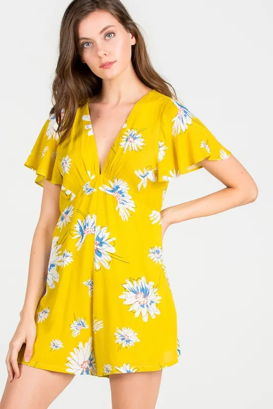 TIFFANY FLORAL PRINT YELLOW ROMPER