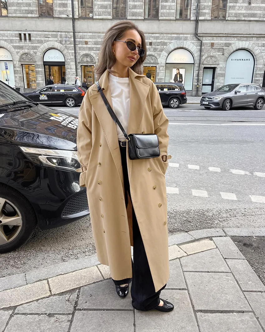 Timeless Elegance Women's Oversized Suede-Texture Trench Coat