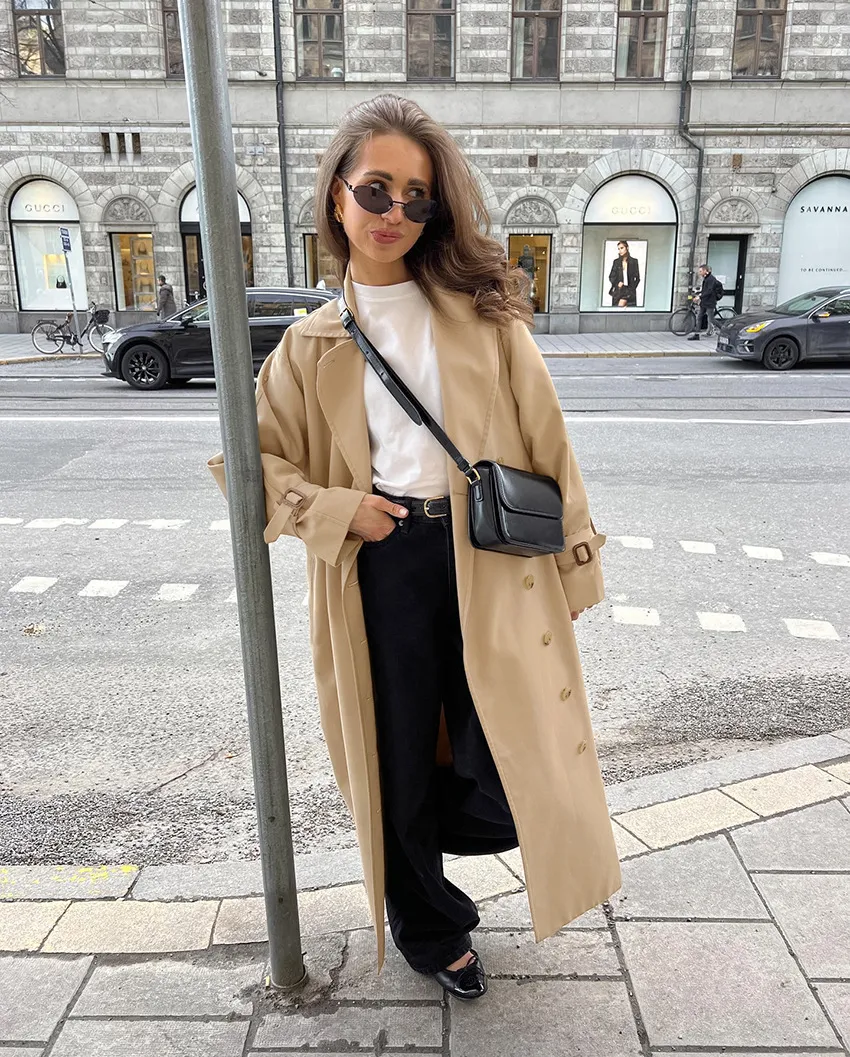 Timeless Elegance Women's Oversized Suede-Texture Trench Coat