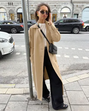 Timeless Elegance Women's Oversized Suede-Texture Trench Coat