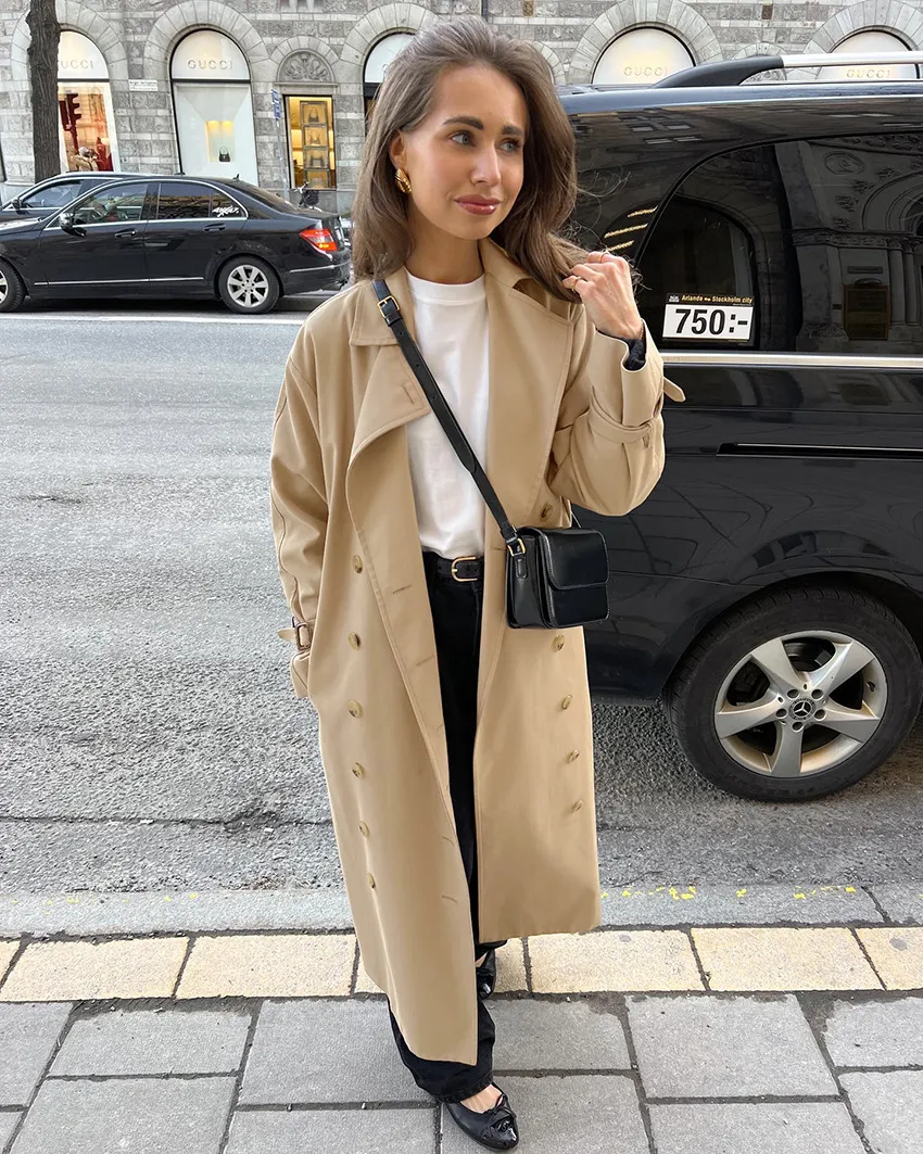 Timeless Elegance Women's Oversized Suede-Texture Trench Coat