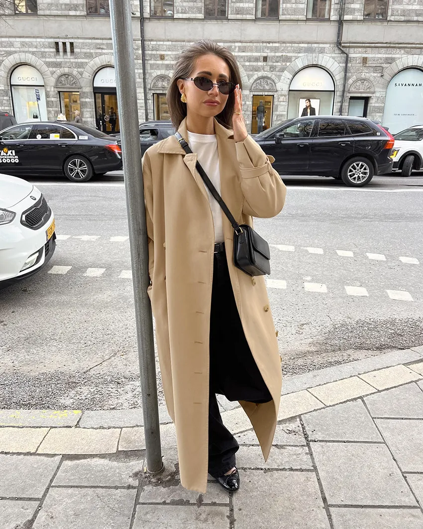 Timeless Elegance Women's Oversized Suede-Texture Trench Coat