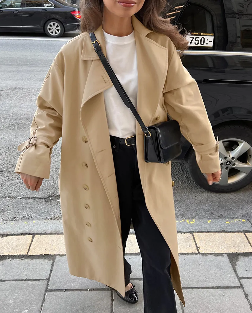Timeless Elegance Women's Oversized Suede-Texture Trench Coat