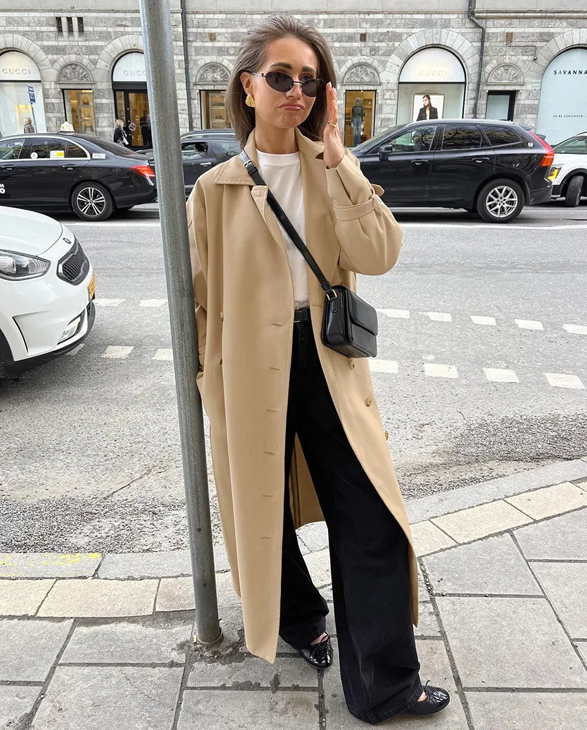 Timeless Elegance Women's Oversized Suede-Texture Trench Coat