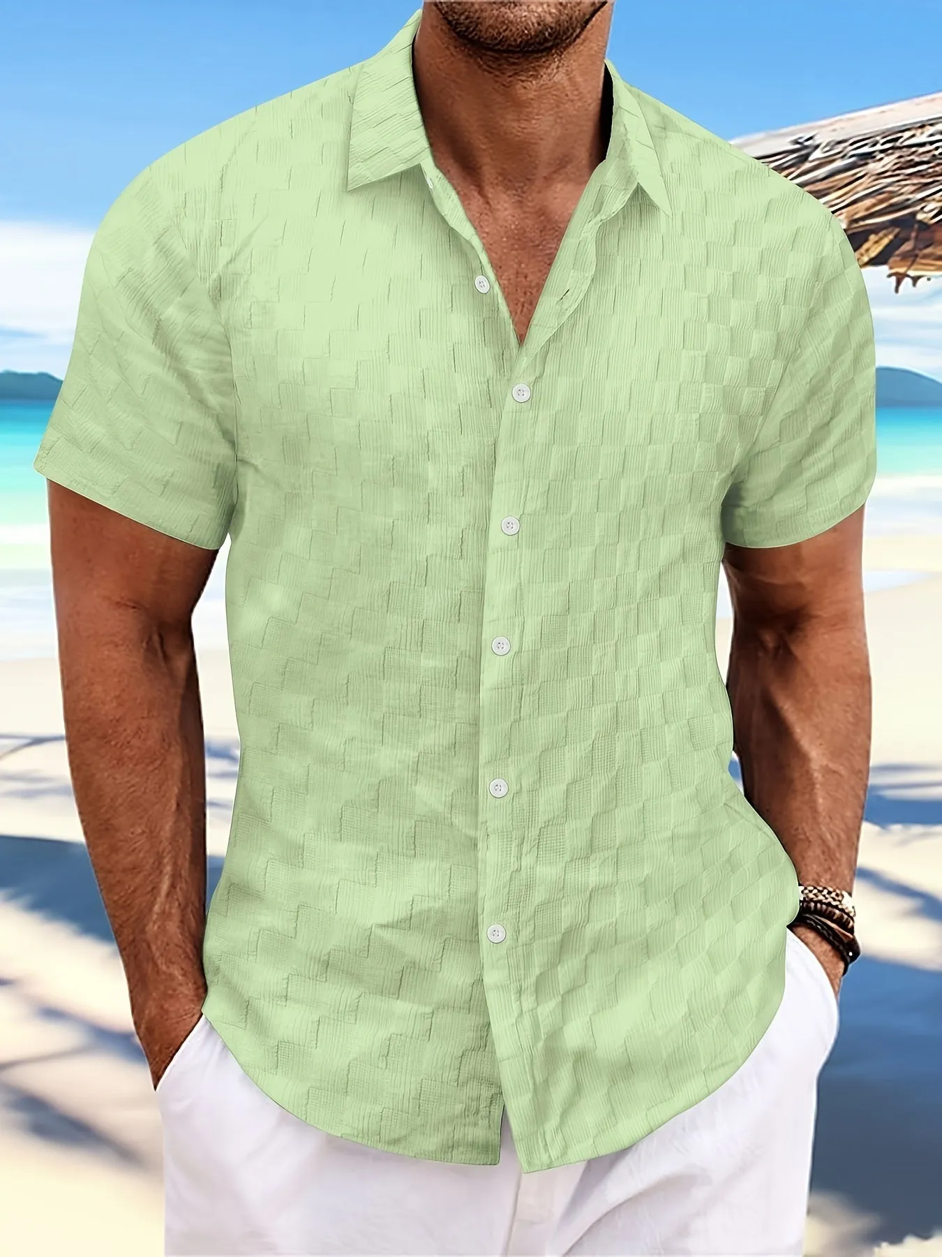 Trendy Men's Mesh Textured Short Sleeve Shirt