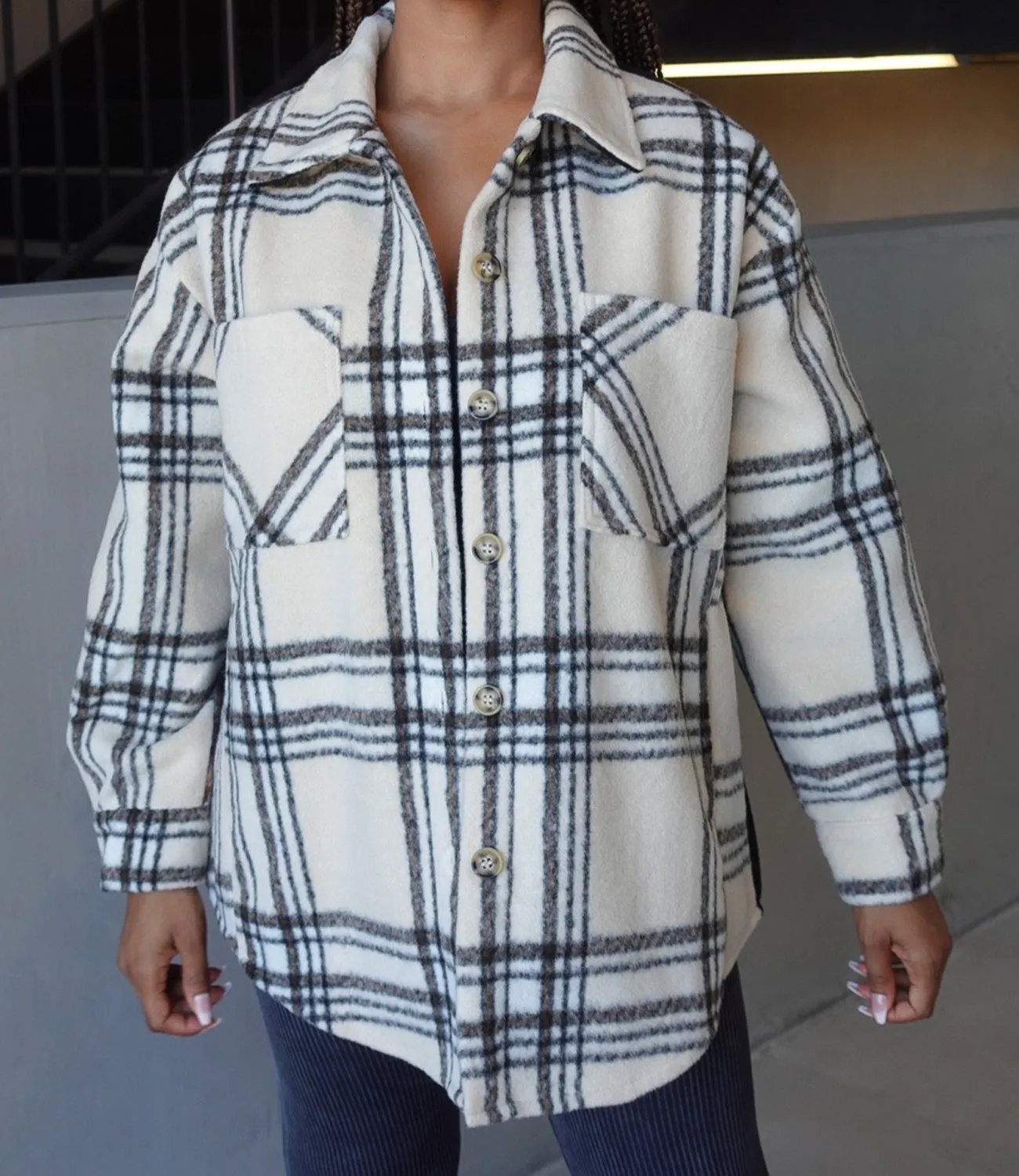 Two Sides Shacket(Ivory/Charcoal)