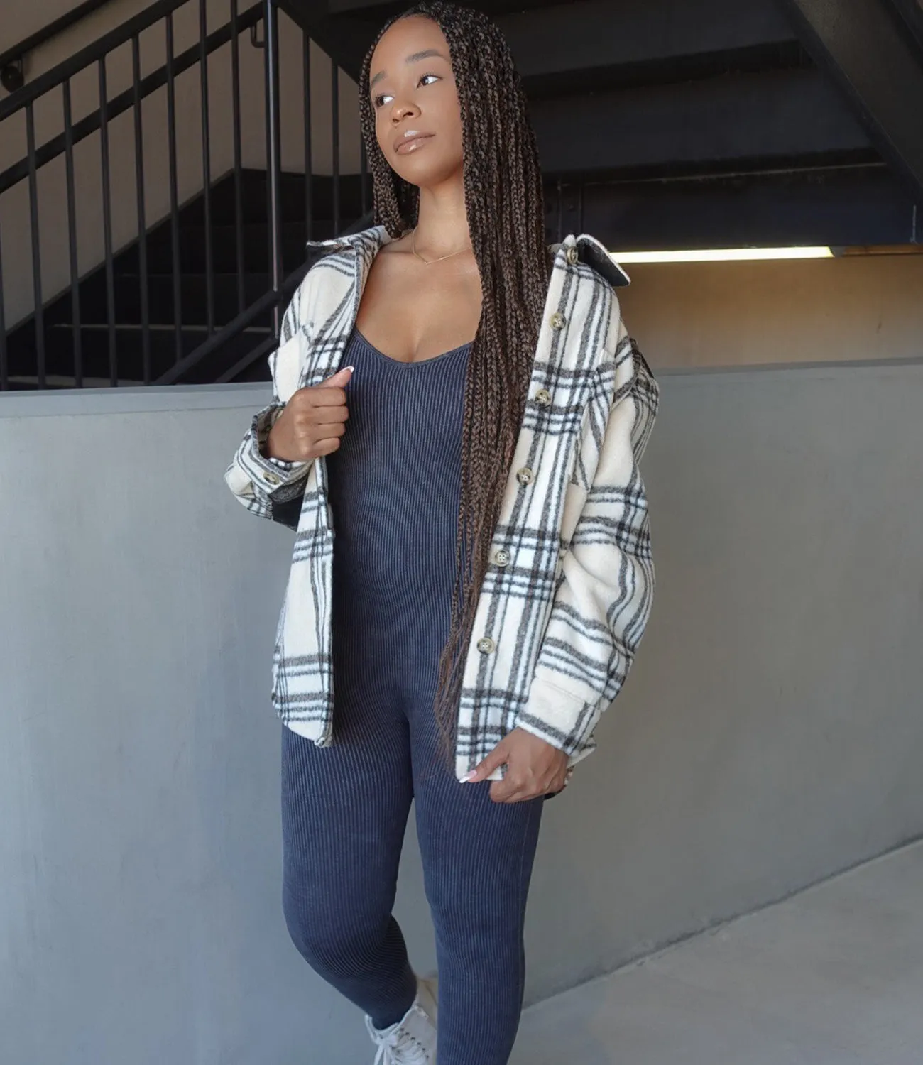 Two Sides Shacket(Ivory/Charcoal)