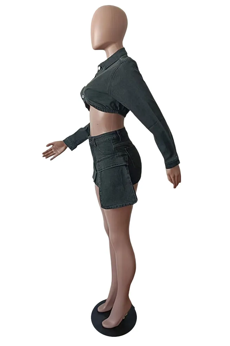 US3497 Denim Jacket and Skirt Set