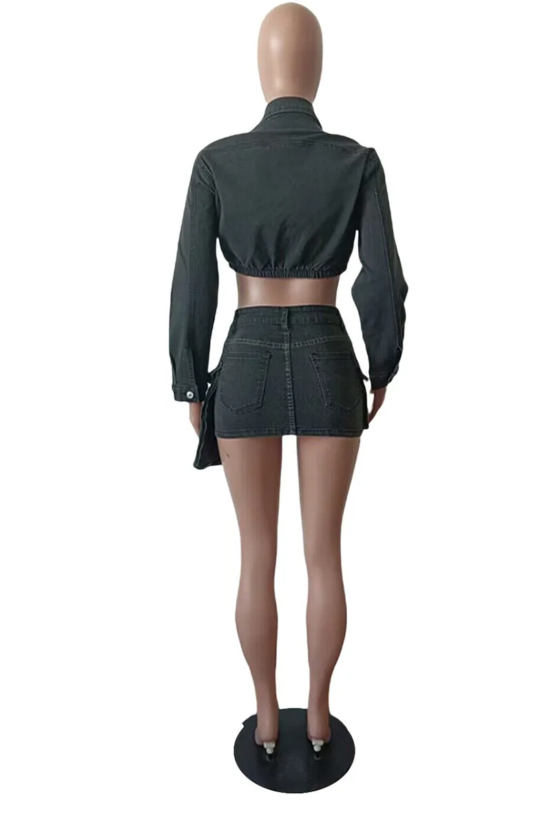 US3497 Denim Jacket and Skirt Set