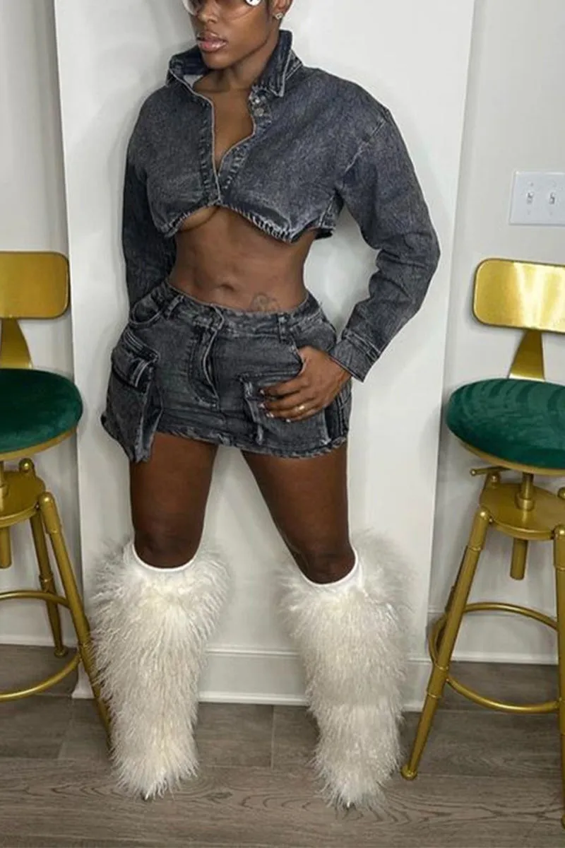 US3497 Denim Jacket and Skirt Set
