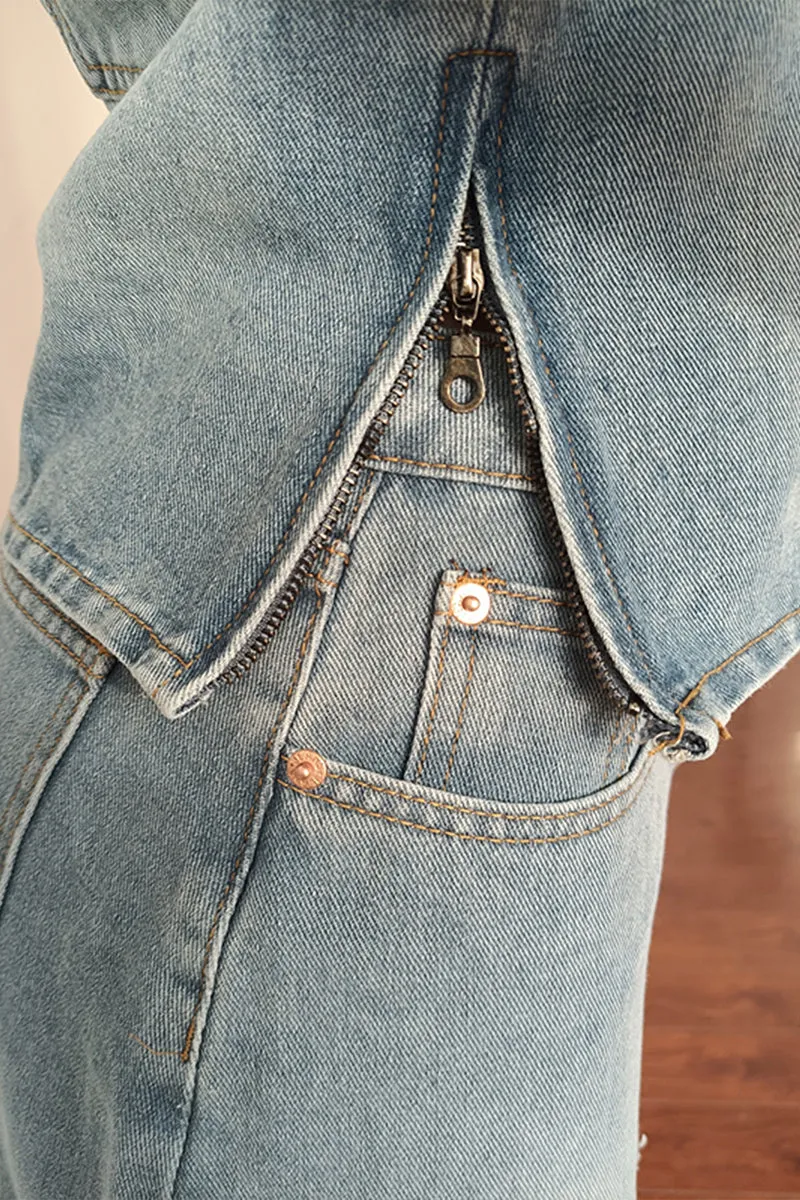 US3498 Denim Shirt and Skirt Set