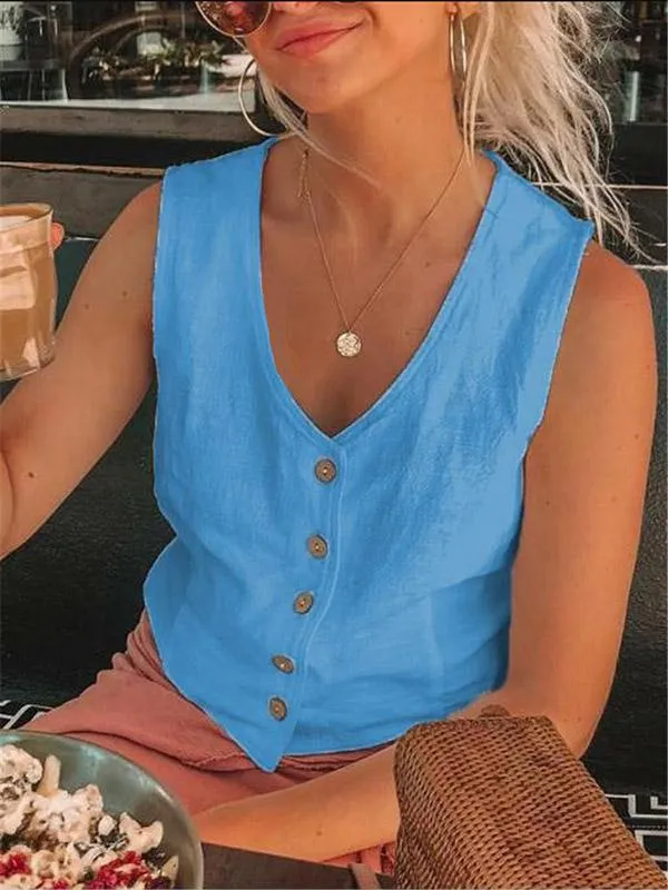 V-neck Linen Vest Tops