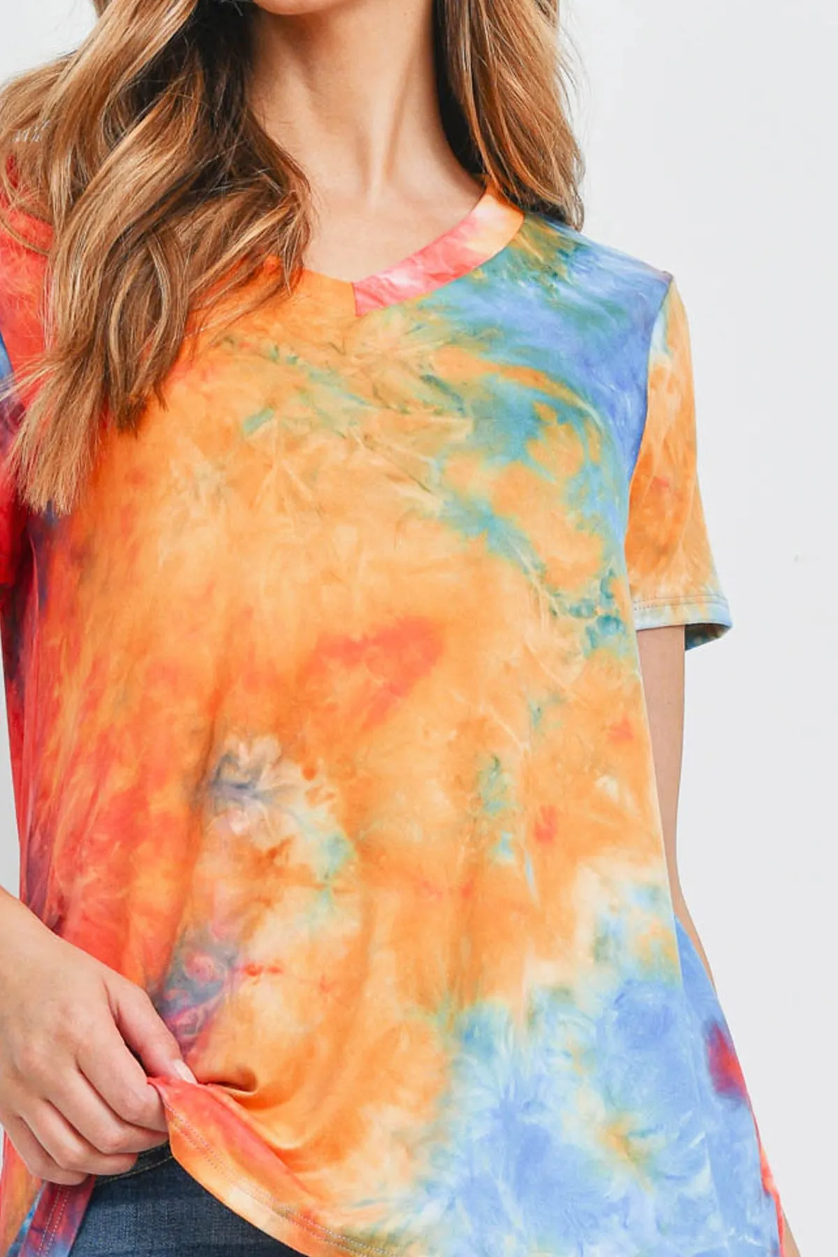 V-Neck Short Sleeve Tie Dye Top