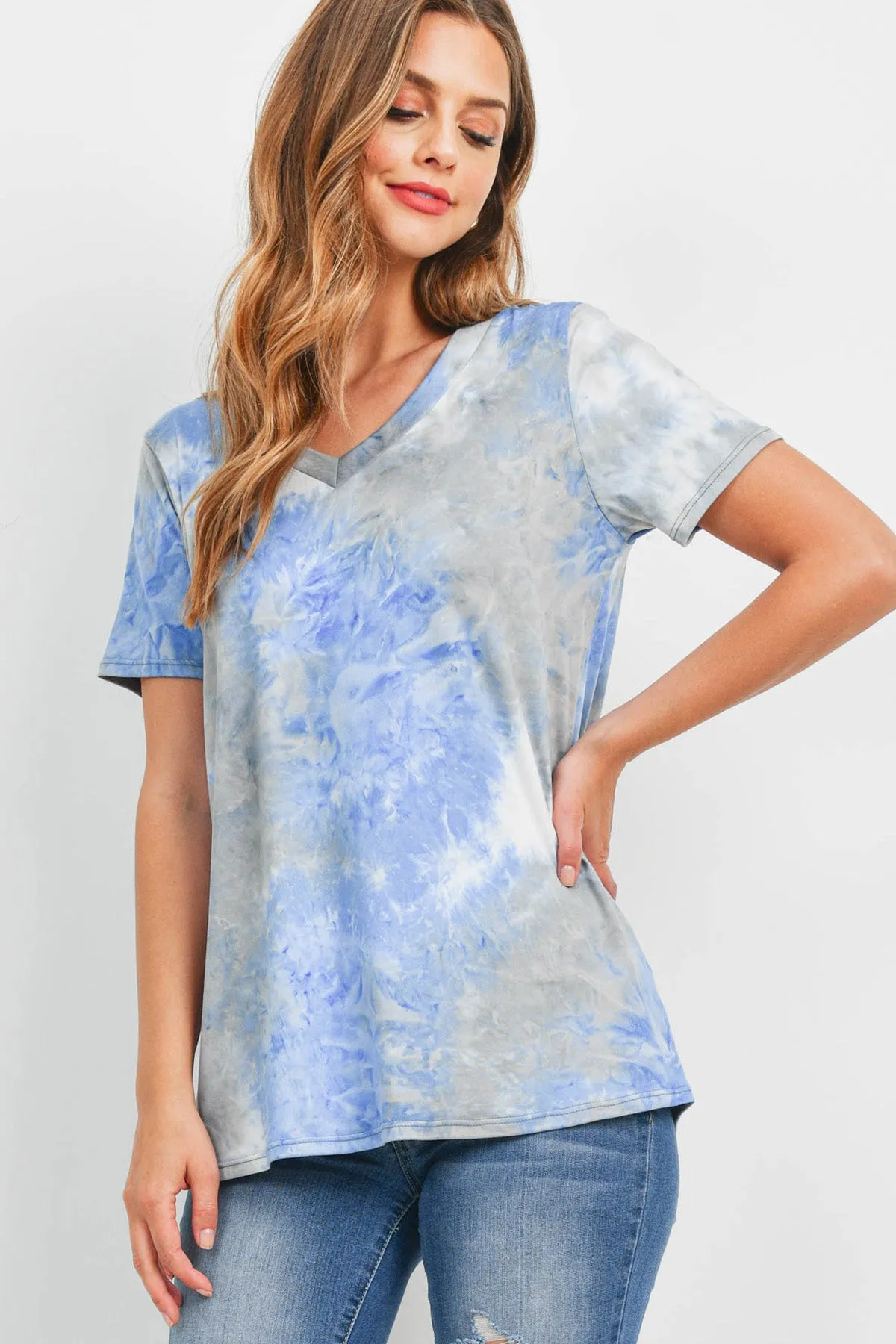 V-Neck Short Sleeve Tie Dye Top