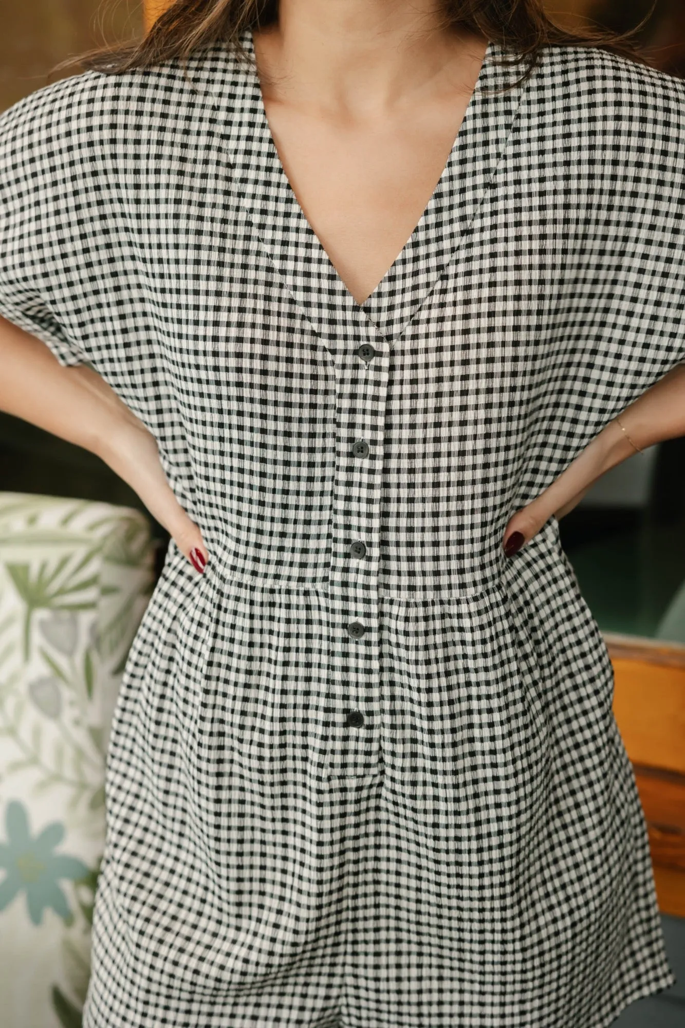 Valentina Shorty Romper in Black/White Gingham