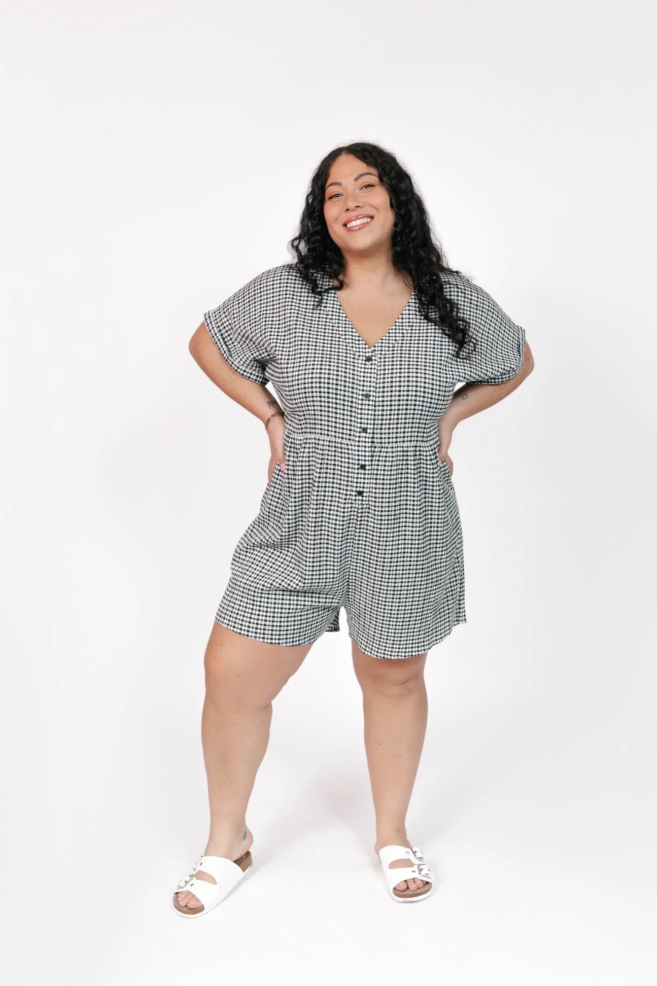 Valentina Shorty Romper in Black/White Gingham