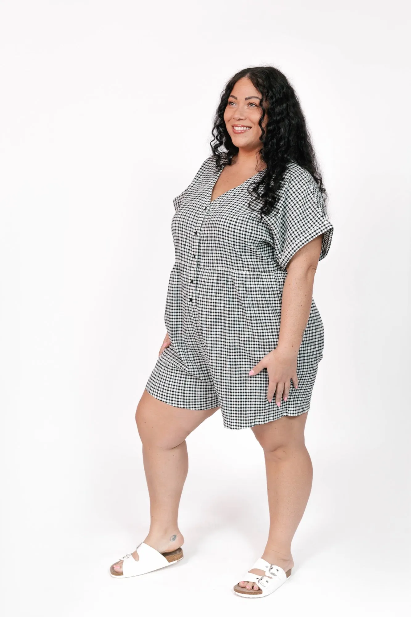 Valentina Shorty Romper in Black/White Gingham