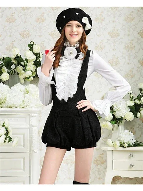 Victorian High Neck Flounce Blouse with Frilly Ruffle Cuffs - Elegant Gothic Design