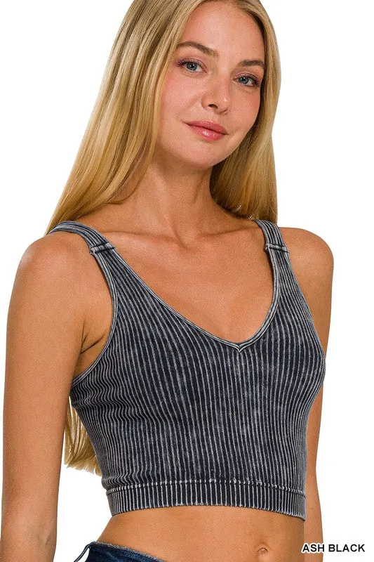 Vintage washed bralette tank in black